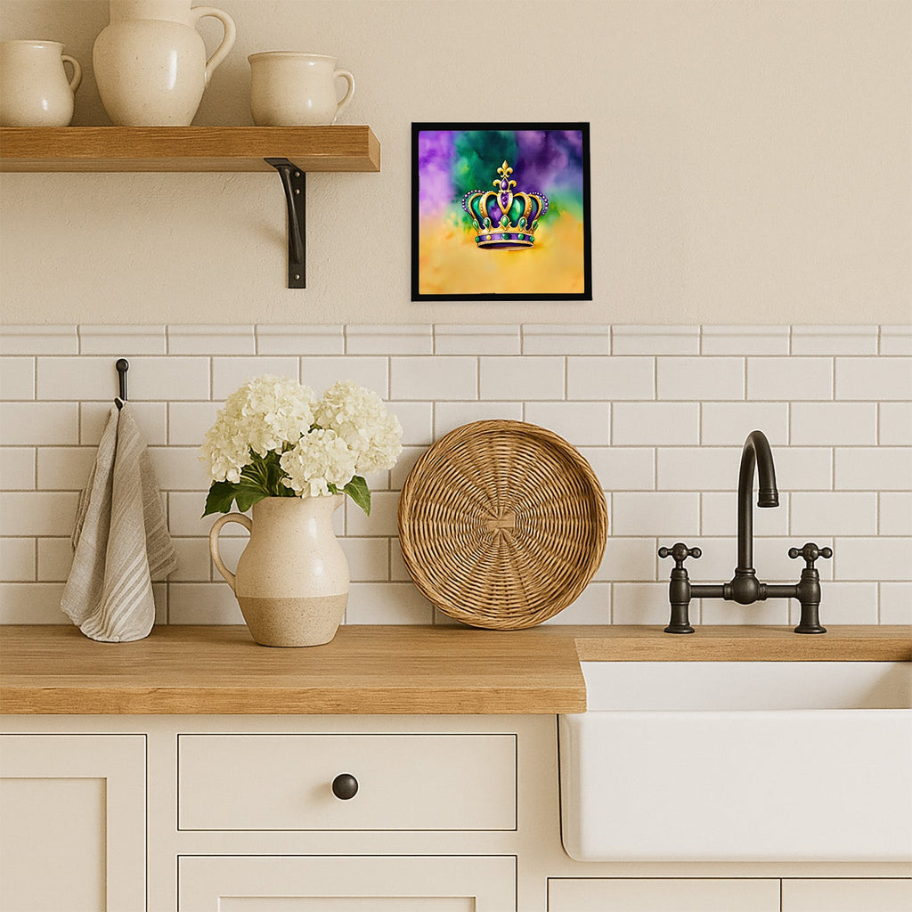 King's Mardi Gras Crown Framed Metal Print Bathroom, Kitchen, Office, Home Decor Wall Art Ready to Hang, Square, 8X8