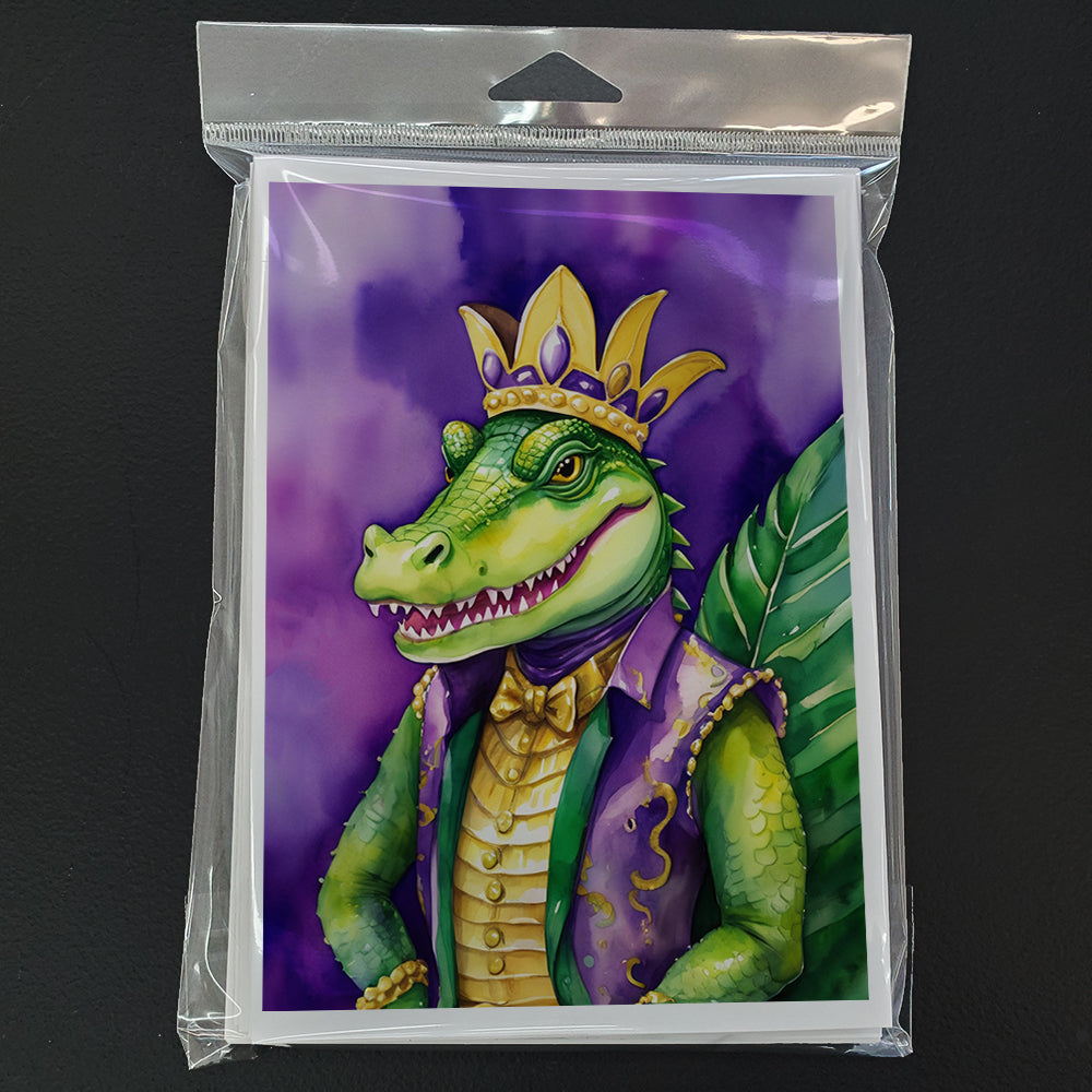 Alligator King of Mardi Gras Greeting Cards Pack of 8 Blank Cards with Envelopes Whimsical A7 Size 5x7