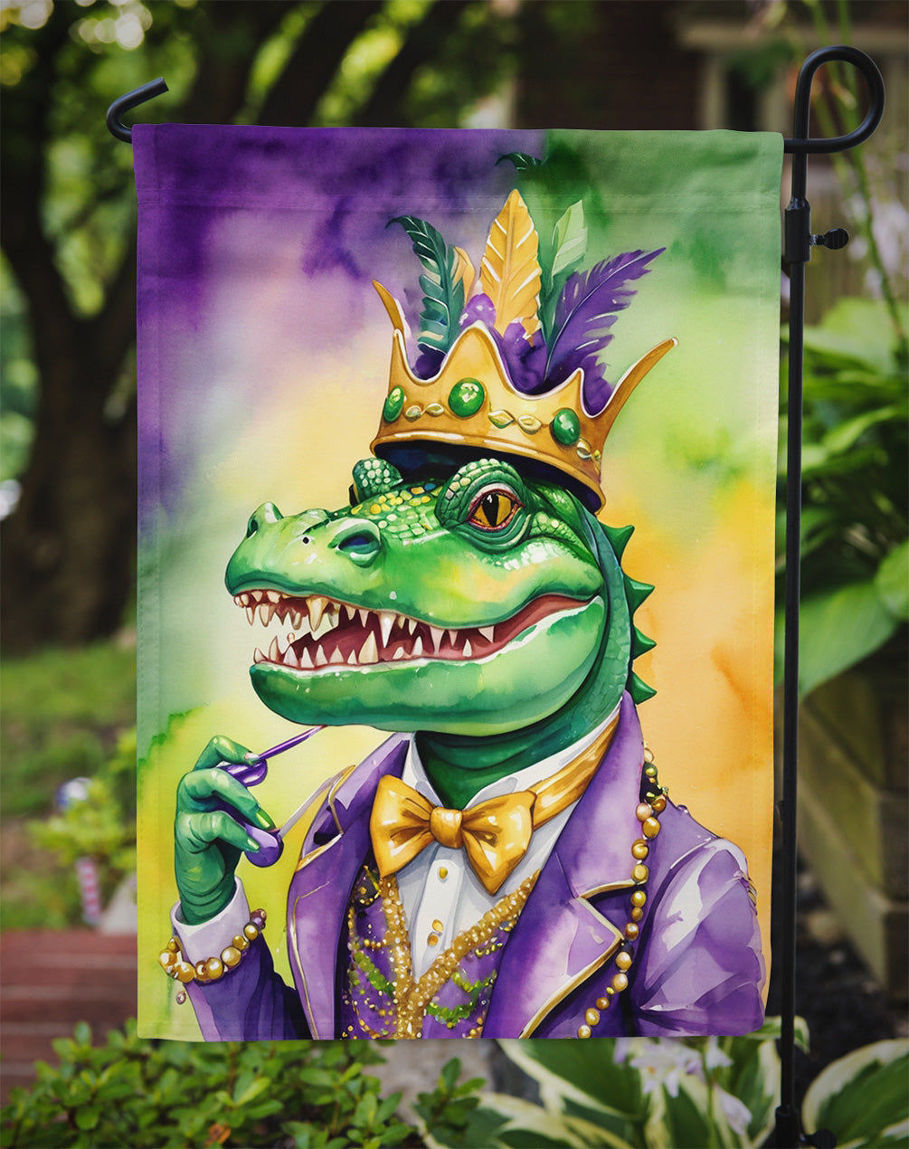 Alligator King of Mardi Gras Garden Flag Mailbox Decorative Yard Banner Outside Patio Artwork for Flower Beds, Garden Size, Multicolor