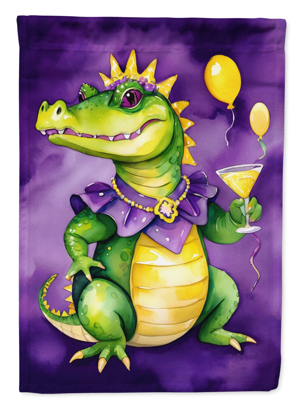 Alligator Mardi Gras House Flag 28x40 Porch Sleeve Pole Decorative Outside Yard Banner Artwork Wall Hanging, Polyester