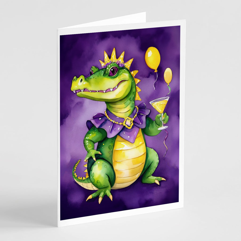 Alligator Mardi Gras Greeting Cards Pack of 8 Blank Cards with Envelopes Whimsical A7 Size 5x7