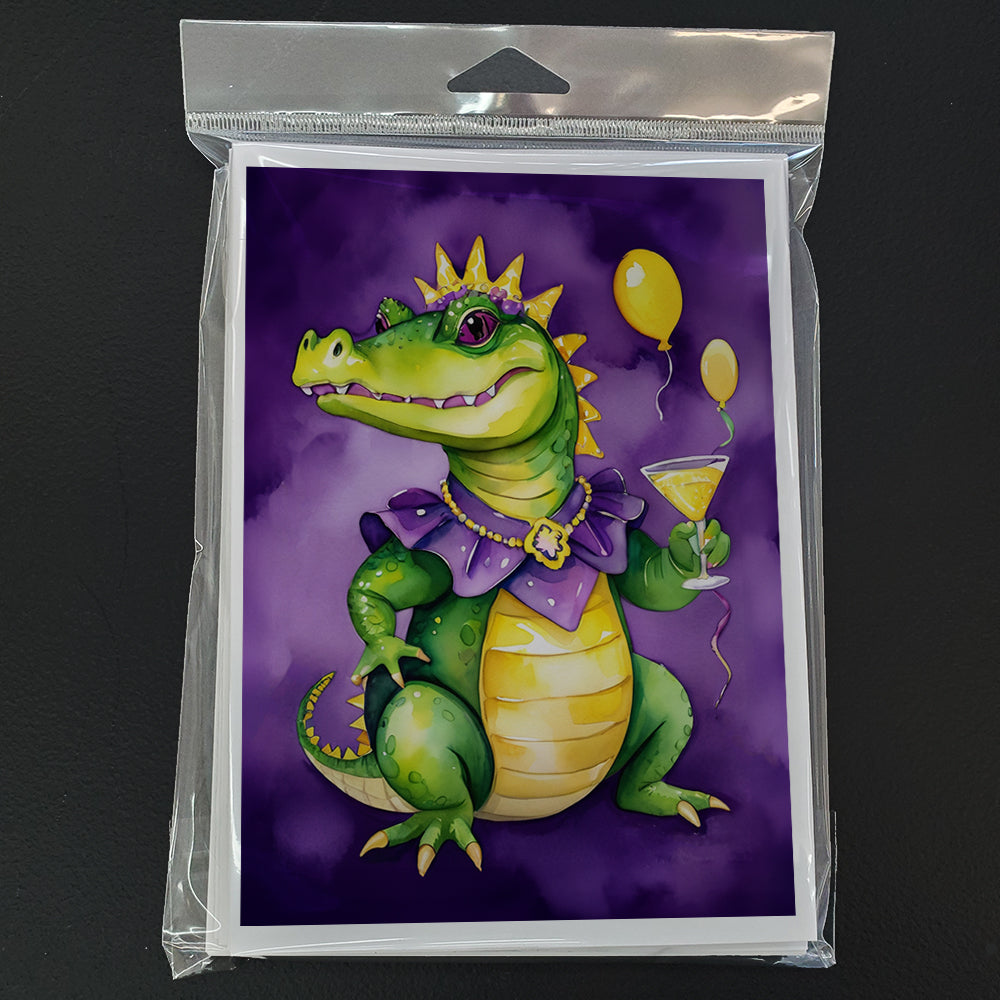 Alligator Mardi Gras Greeting Cards Pack of 8 Blank Cards with Envelopes Whimsical A7 Size 5x7