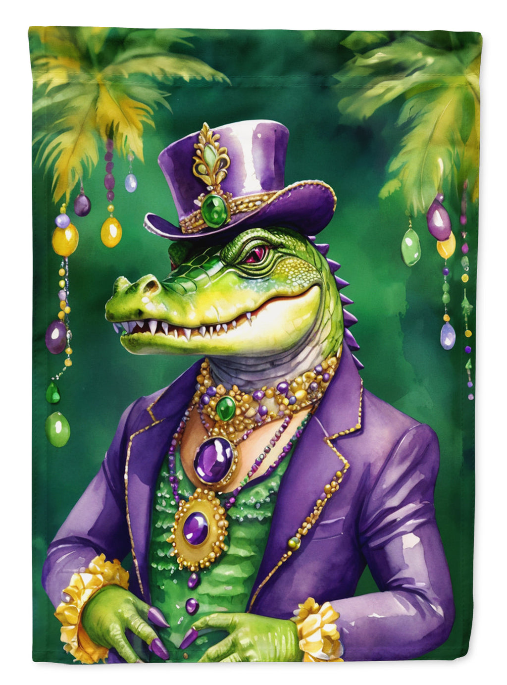 Alligator King of Mardi Gras House Flag 28x40 Porch Sleeve Pole Decorative Outside Yard Banner Artwork Wall Hanging, Polyester