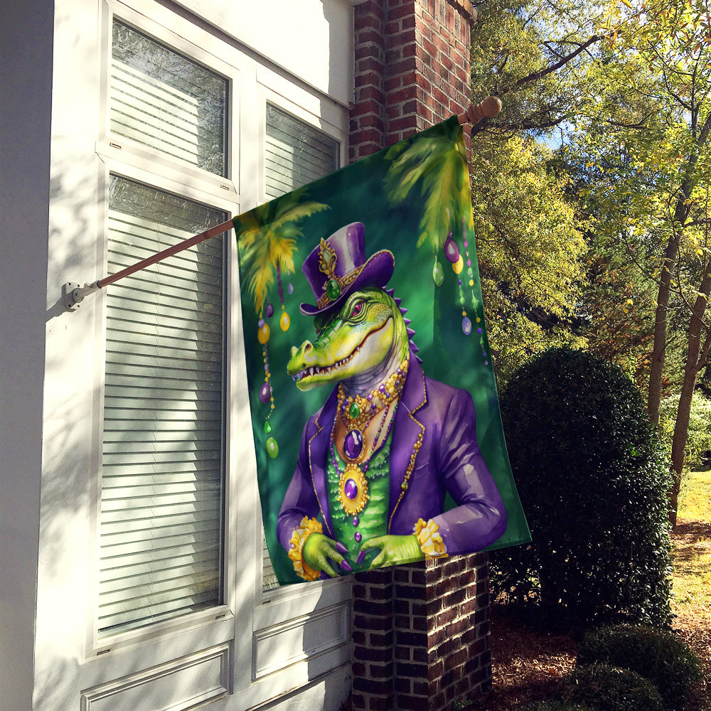 Alligator King of Mardi Gras House Flag 28x40 Porch Sleeve Pole Decorative Outside Yard Banner Artwork Wall Hanging, Polyester