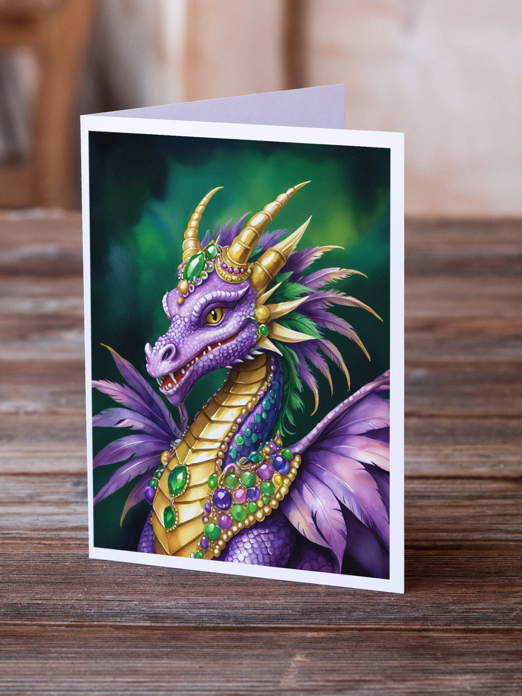 Dragon King of Mardi Gras Greeting Cards Pack of 8 Blank Cards with Envelopes Whimsical A7 Size 5x7