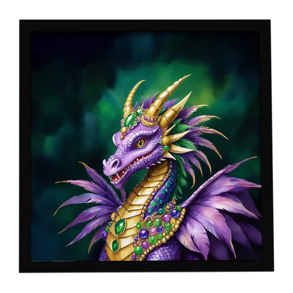 Dragon King of Mardi Gras Framed Metal Print Bathroom, Kitchen, Office, Home Decor Wall Art Ready to Hang, Square, 8X8