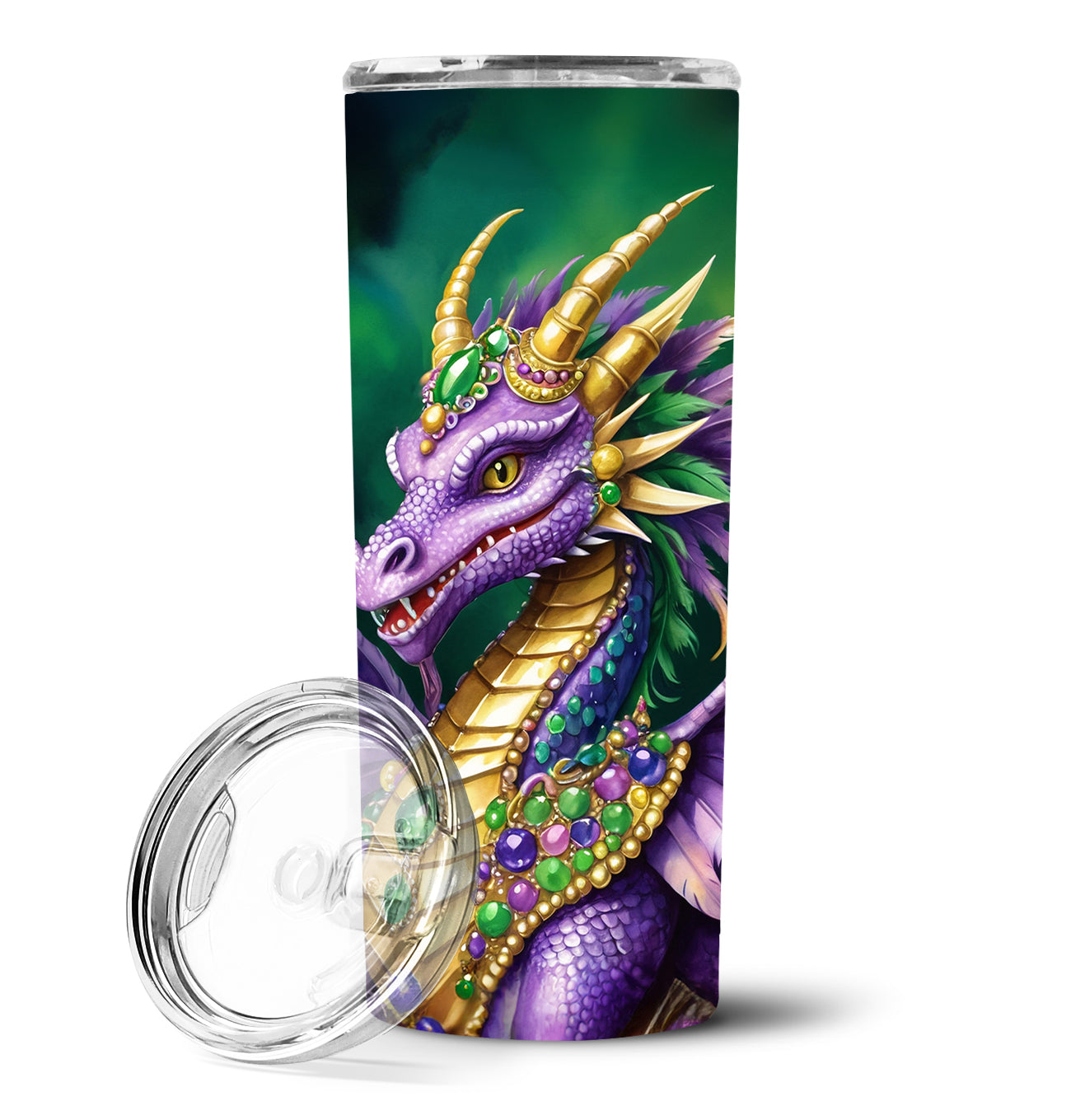 Dragon King of Mardi Gras Stainless Steel Skinny Tumbler 20 oz Vacuum Double Walled Reusable Insulated Travel Cup