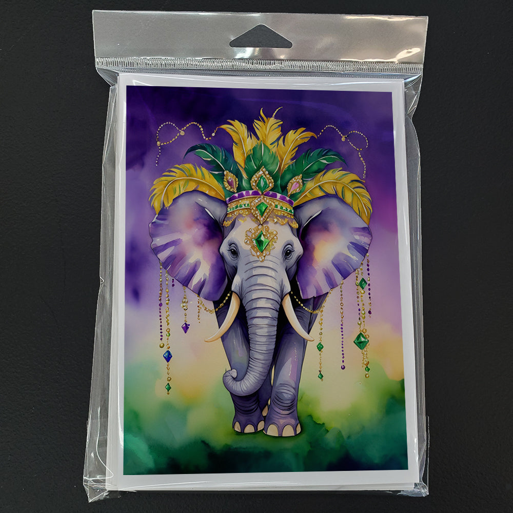 Elephant King of Mardi Gras Greeting Cards Pack of 8 Blank Cards with Envelopes Whimsical A7 Size 5x7