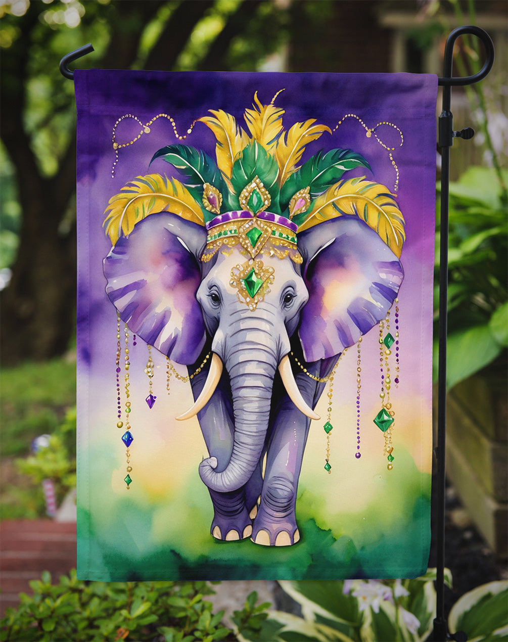 Elephant King of Mardi Gras Garden Flag Mailbox Decorative Yard Banner Outside Patio Artwork for Flower Beds, Garden Size, Multicolor