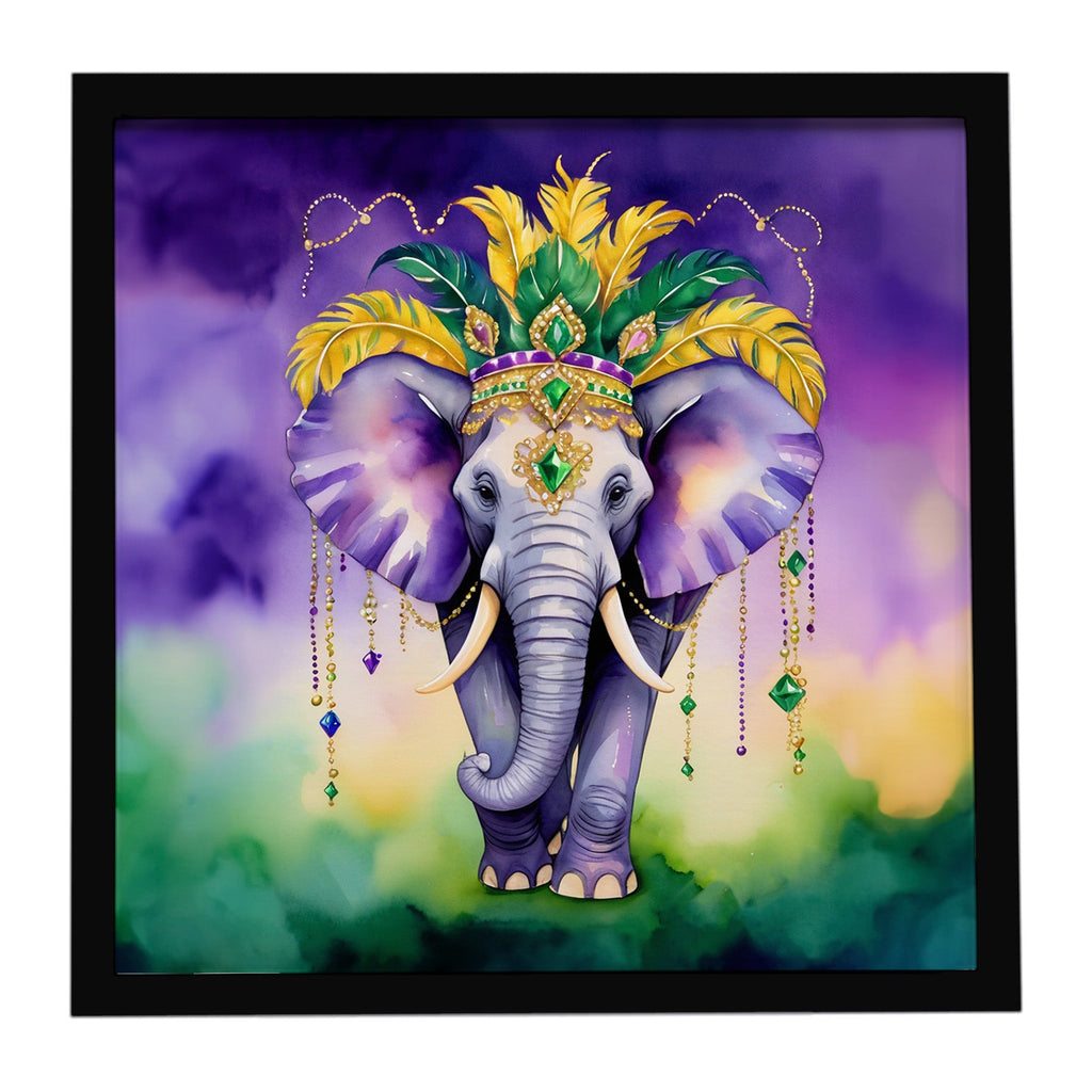 Elephant King of Mardi Gras Framed Metal Print Bathroom, Kitchen, Office, Home Decor Wall Art Ready to Hang, Square, 8X8