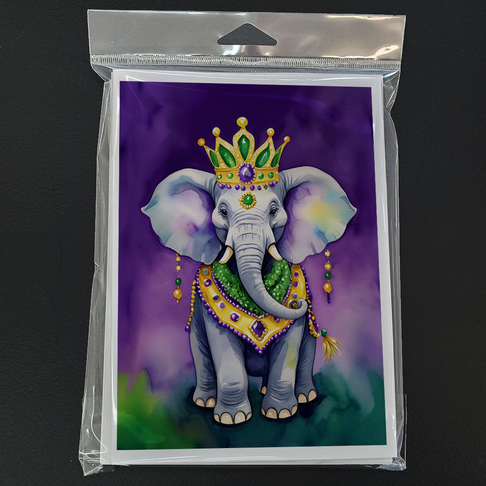 Elephant King of Mardi Gras Greeting Cards Pack of 8 Blank Cards with Envelopes Whimsical A7 Size 5x7
