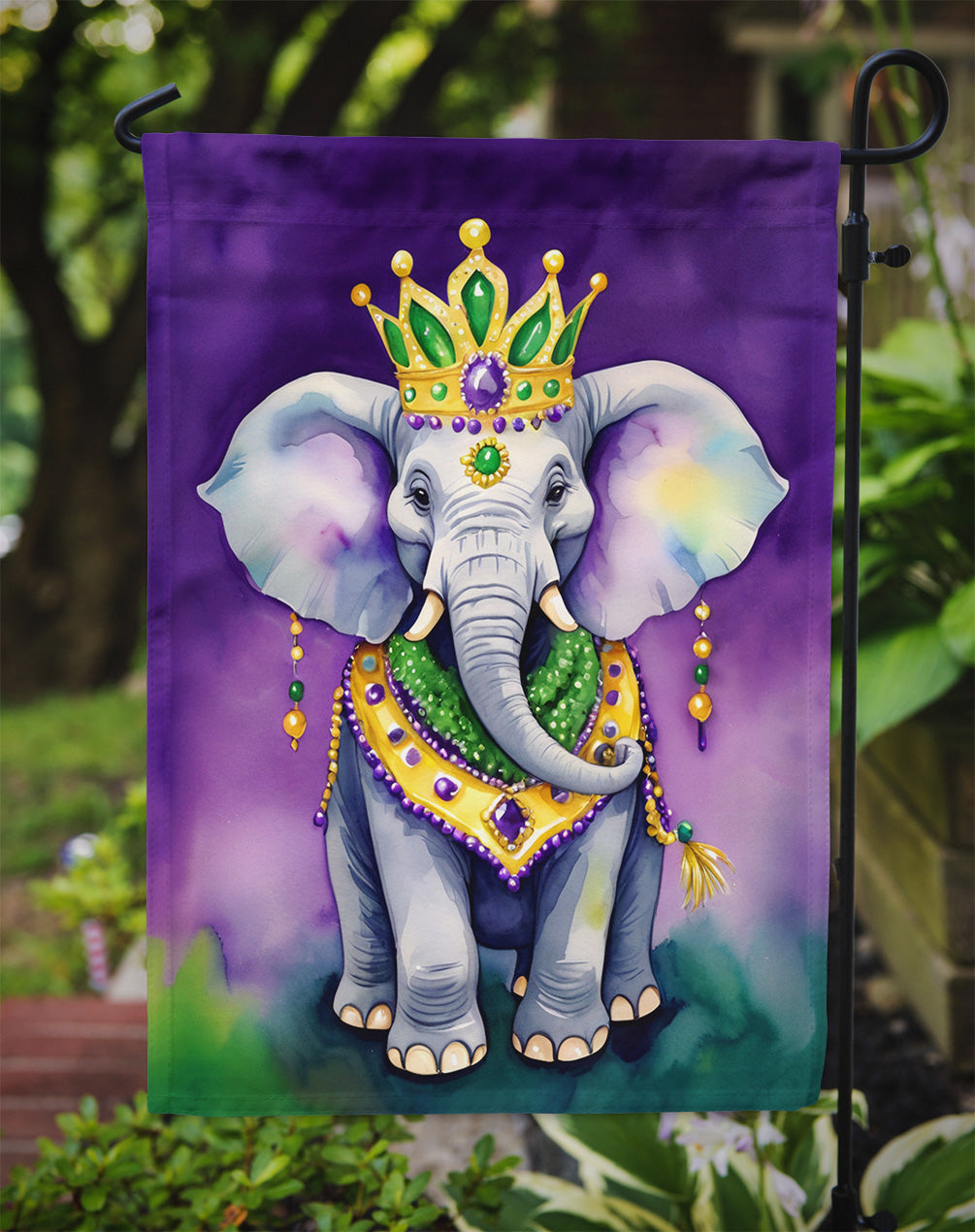 Elephant King of Mardi Gras Garden Flag Mailbox Decorative Yard Banner Outside Patio Artwork for Flower Beds, Garden Size, Multicolor