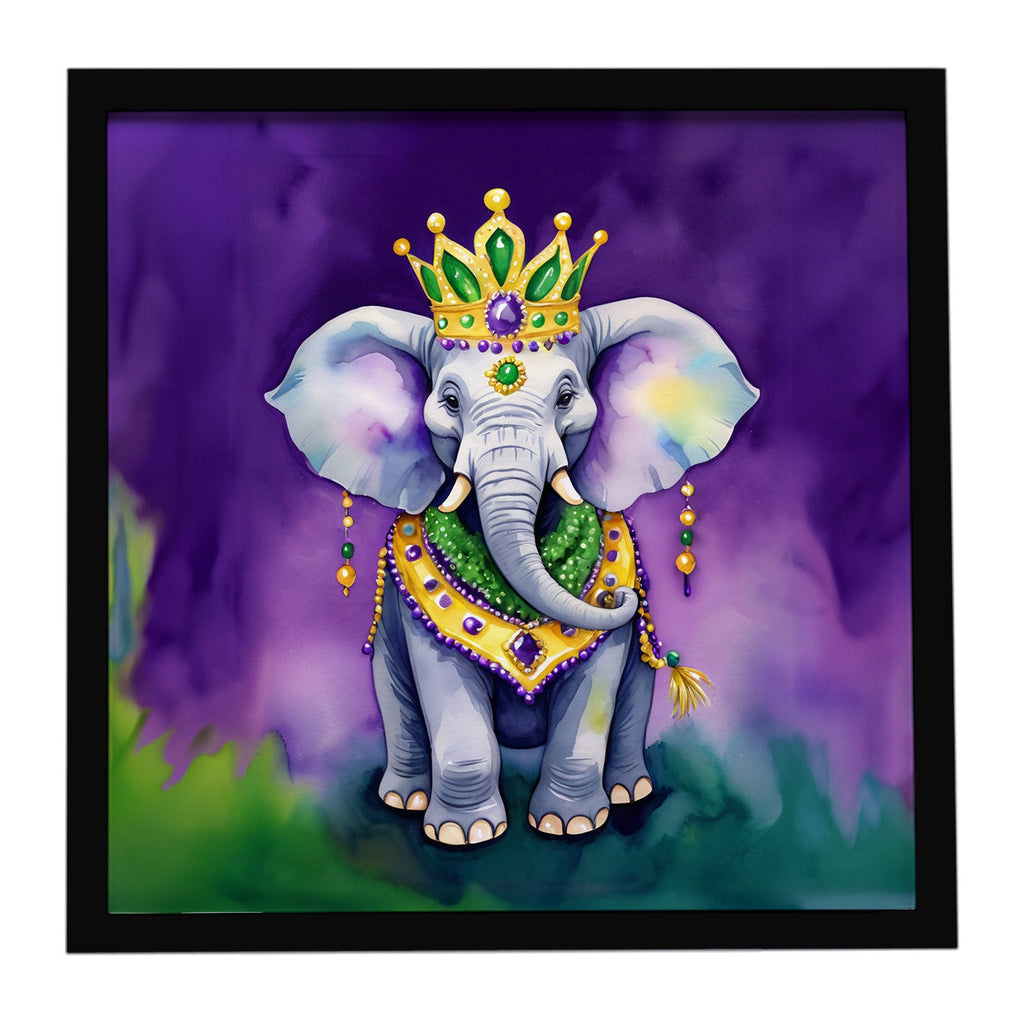 Elephant King of Mardi Gras Framed Metal Print Bathroom, Kitchen, Office, Home Decor Wall Art Ready to Hang, Square, 8X8