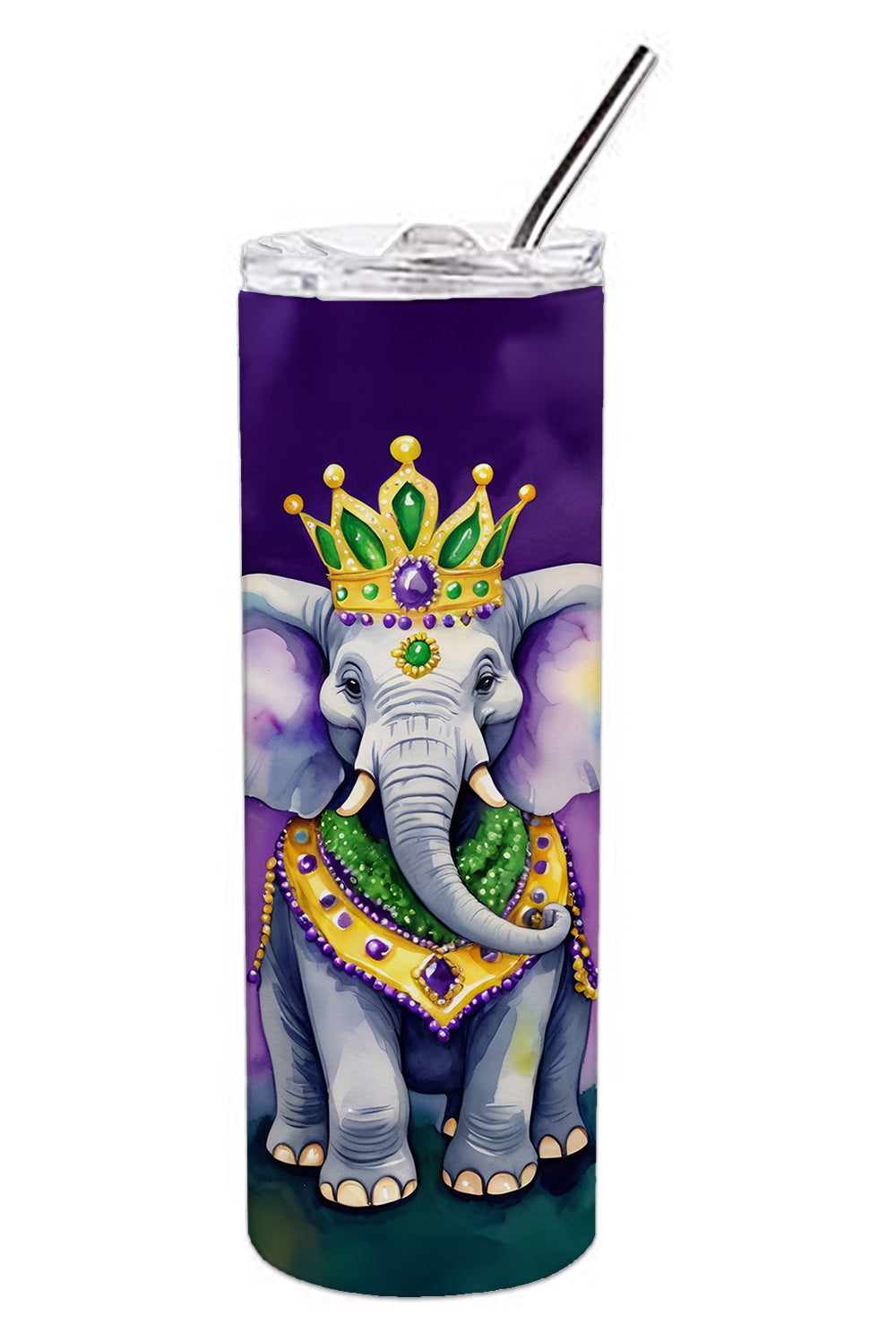 Elephant King of Mardi Gras Stainless Steel Skinny Tumbler 20 oz Vacuum Double Walled Reusable Insulated Travel Cup
