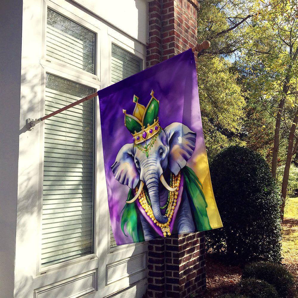 Elephant King of Mardi Gras House Flag 28x40 Porch Sleeve Pole Decorative Outside Yard Banner Artwork Wall Hanging, Polyester