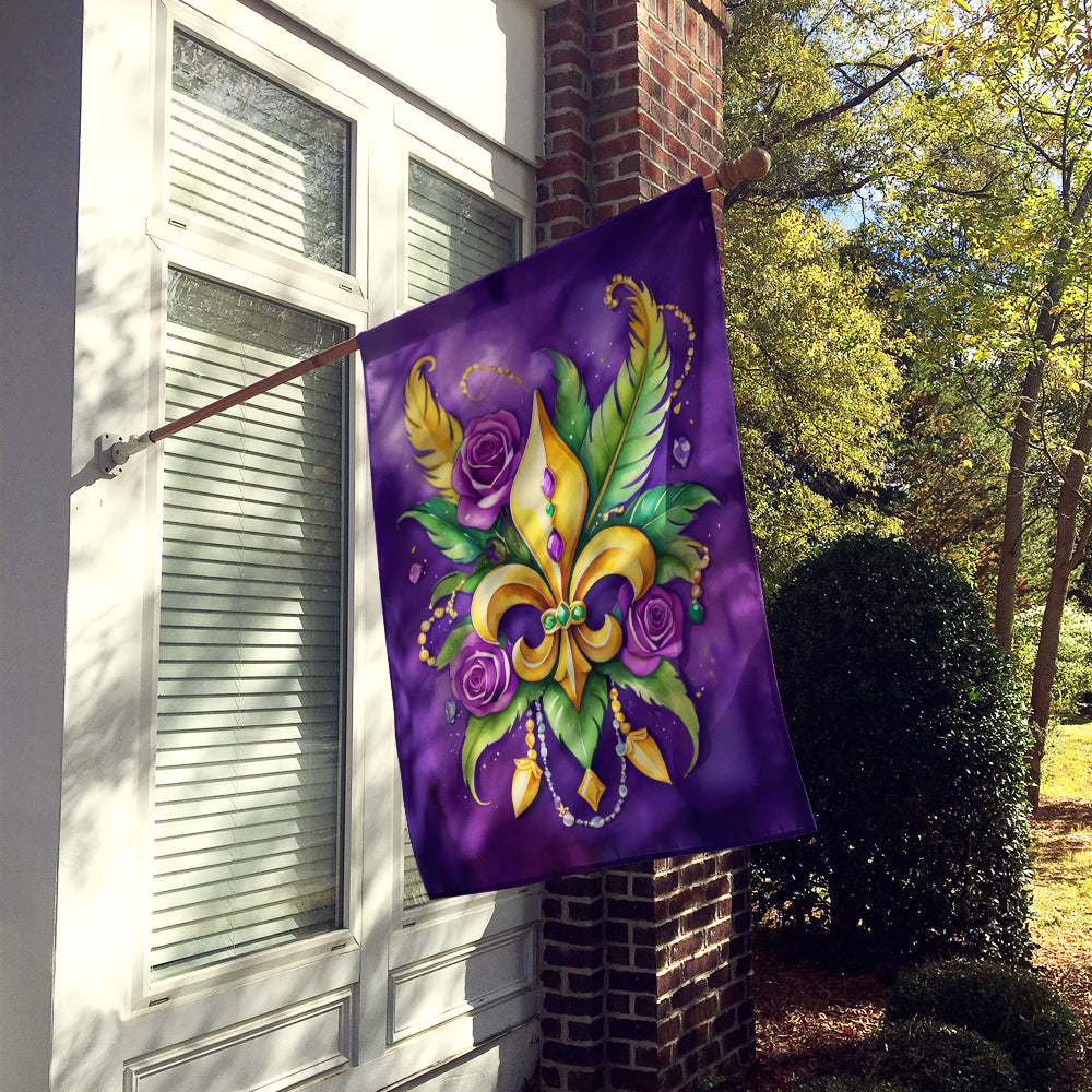 Fleur de lis Mardi Gras House Flag 28x40 Porch Sleeve Pole Decorative Outside Yard Banner Artwork Wall Hanging, Polyester
