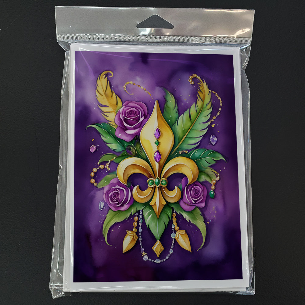 Fleur de lis Mardi Gras Greeting Cards Pack of 8 Blank Cards with Envelopes Whimsical A7 Size 5x7