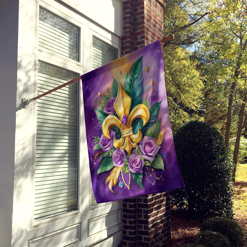 Fleur de lis Mardi Gras House Flag 28x40 Porch Sleeve Pole Decorative Outside Yard Banner Artwork Wall Hanging, Polyester