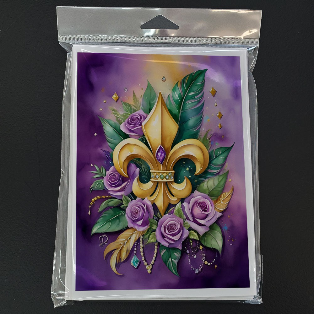 Fleur de lis Mardi Gras Greeting Cards Pack of 8 Blank Cards with Envelopes Whimsical A7 Size 5x7