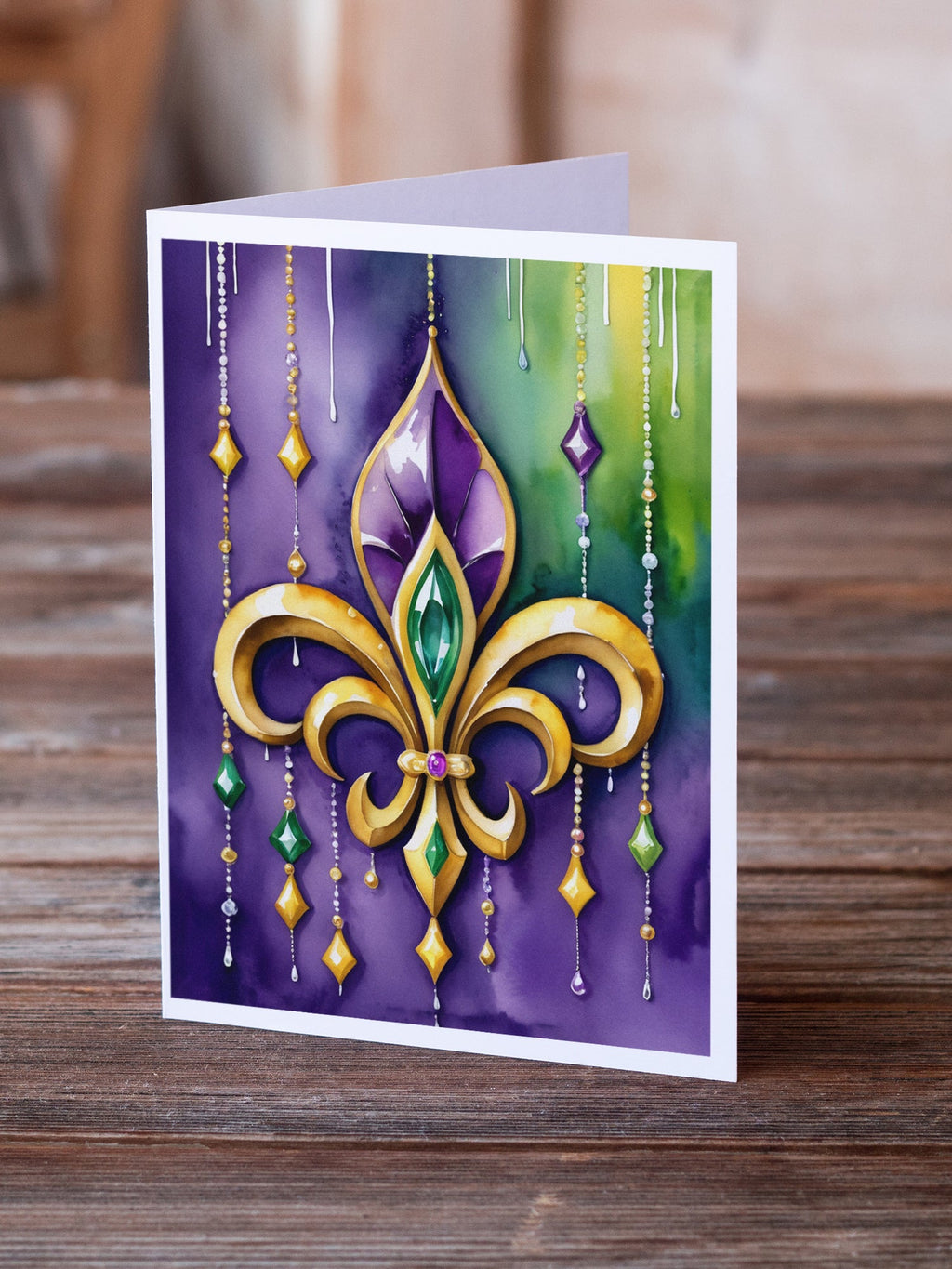 Fleur de lis Mardi Gras Greeting Cards Pack of 8 Blank Cards with Envelopes Whimsical A7 Size 5x7