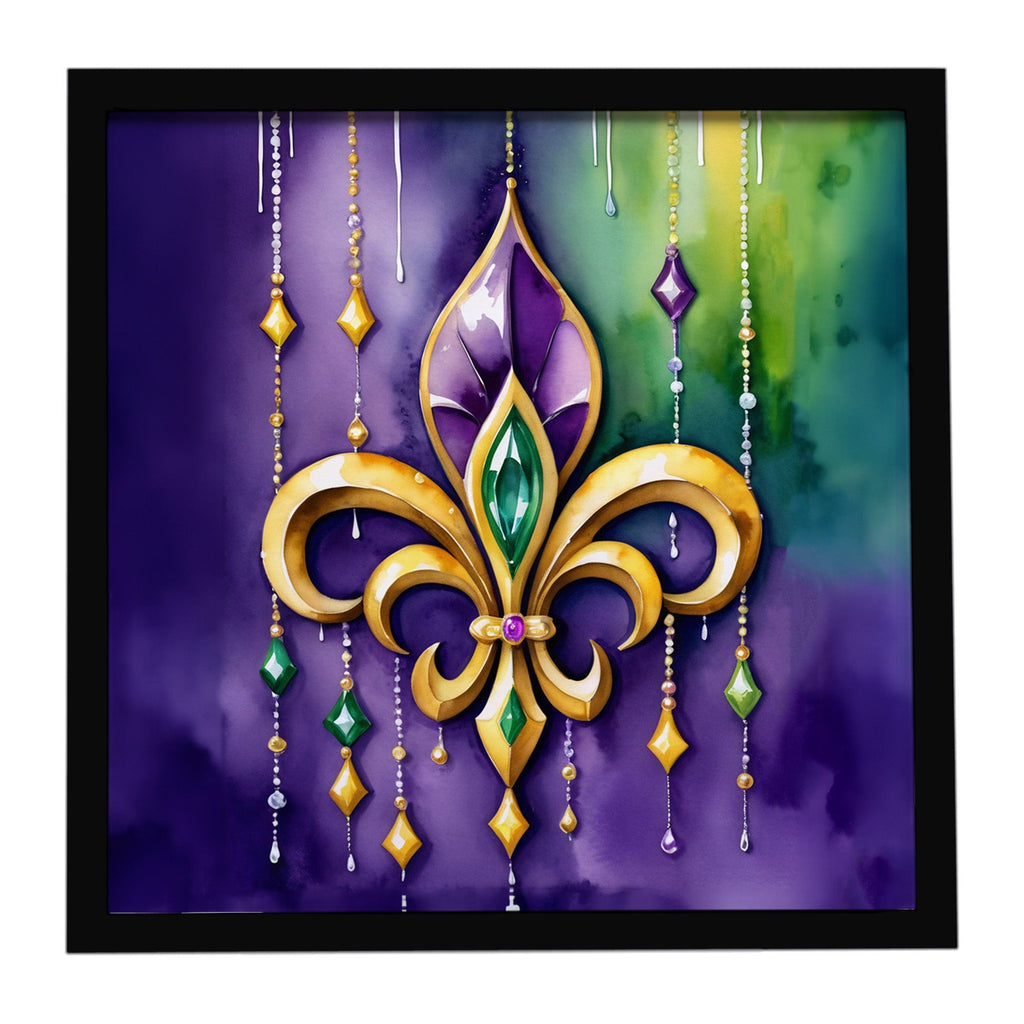 Fleur de lis Mardi Gras Framed Metal Print Bathroom, Kitchen, Office, Home Decor Wall Art Ready to Hang, Square, 8X8