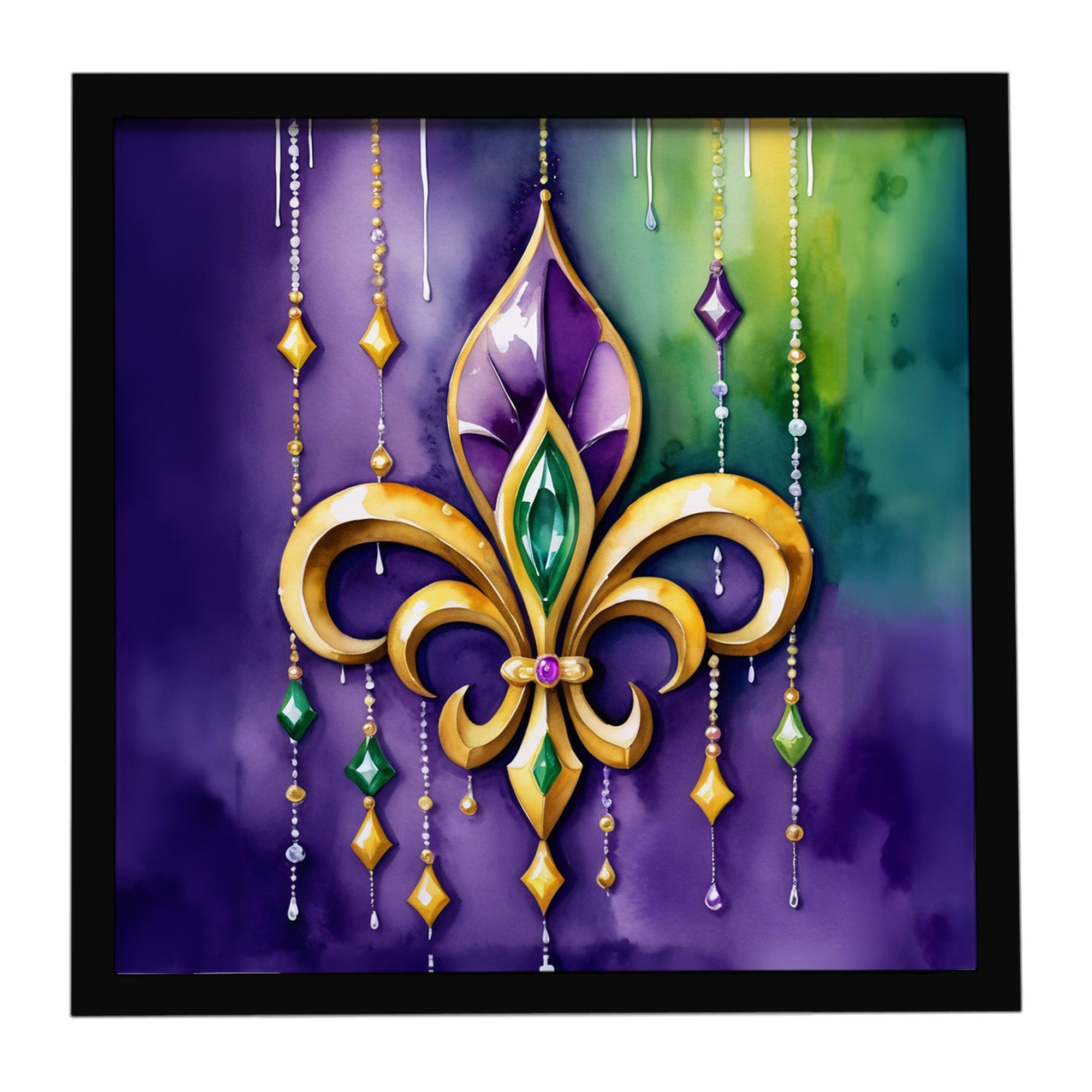 Fleur de lis Mardi Gras Framed Metal Print Bathroom, Kitchen, Office, Home Decor Wall Art Ready to Hang, Square, 8X8