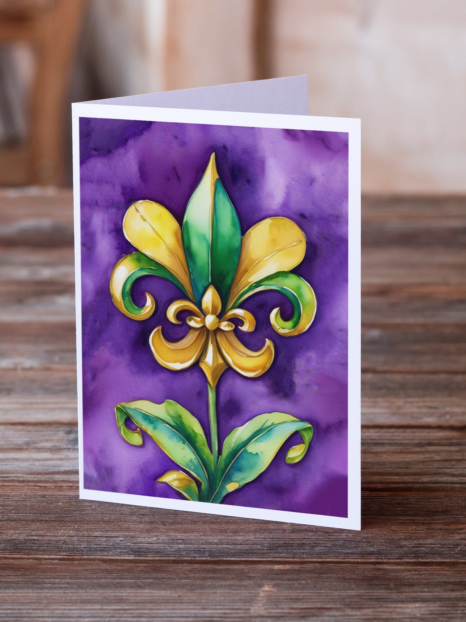 Fleur de lis Mardi Gras Greeting Cards Pack of 8 Blank Cards with Envelopes Whimsical A7 Size 5x7