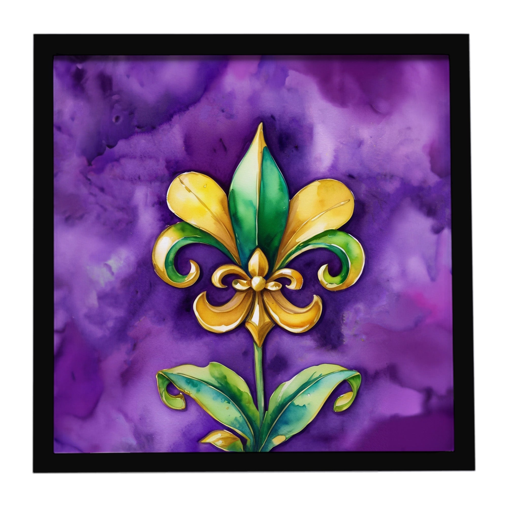Fleur de lis Mardi Gras Framed Metal Print Bathroom, Kitchen, Office, Home Decor Wall Art Ready to Hang, Square, 8X8