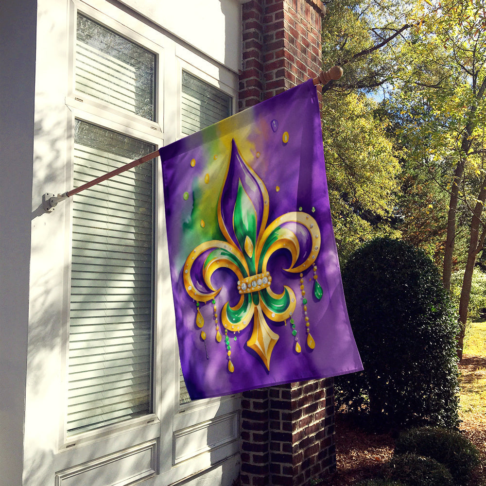 Fleur de lis Mardi Gras House Flag 28x40 Porch Sleeve Pole Decorative Outside Yard Banner Artwork Wall Hanging, Polyester