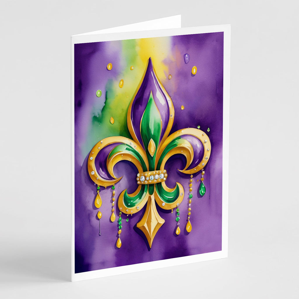Fleur de lis Mardi Gras Greeting Cards Pack of 8 Blank Cards with Envelopes Whimsical A7 Size 5x7