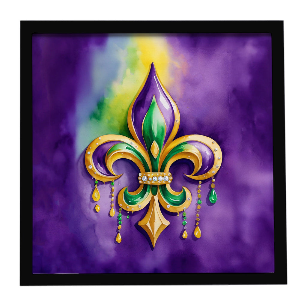 Fleur de lis Mardi Gras Framed Metal Print Bathroom, Kitchen, Office, Home Decor Wall Art Ready to Hang, Square, 8X8