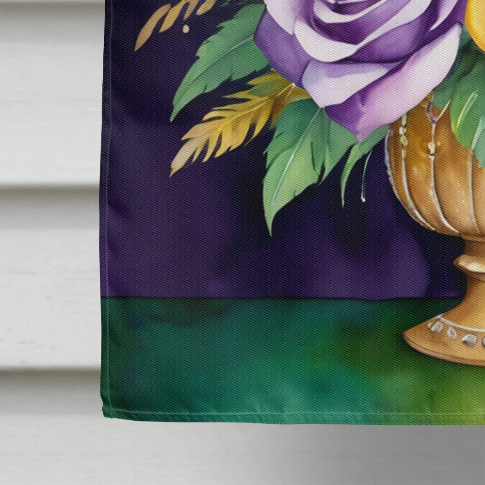 Flowers Mardi Gras House Flag 28x40 Porch Sleeve Pole Decorative Outside Yard Banner Artwork Wall Hanging, Polyester