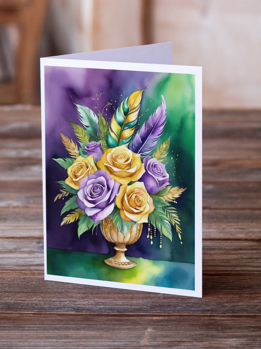 Flowers Mardi Gras Greeting Cards Pack of 8 Blank Cards with Envelopes Whimsical A7 Size 5x7
