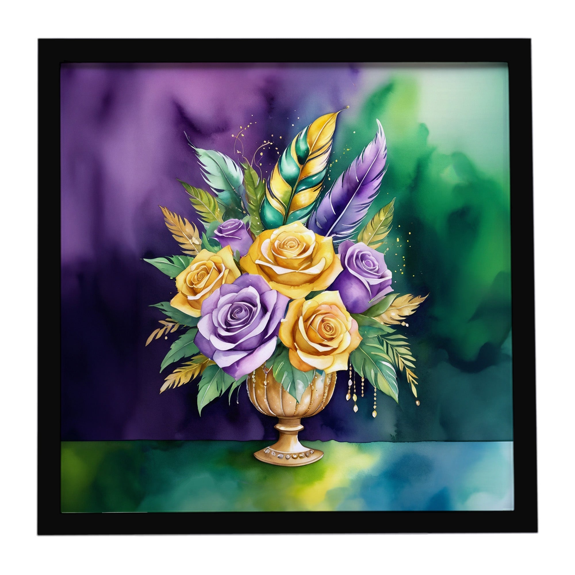 Flowers Mardi Gras Framed Metal Print Bathroom, Kitchen, Office, Home Decor Wall Art Ready to Hang, Square, 8X8