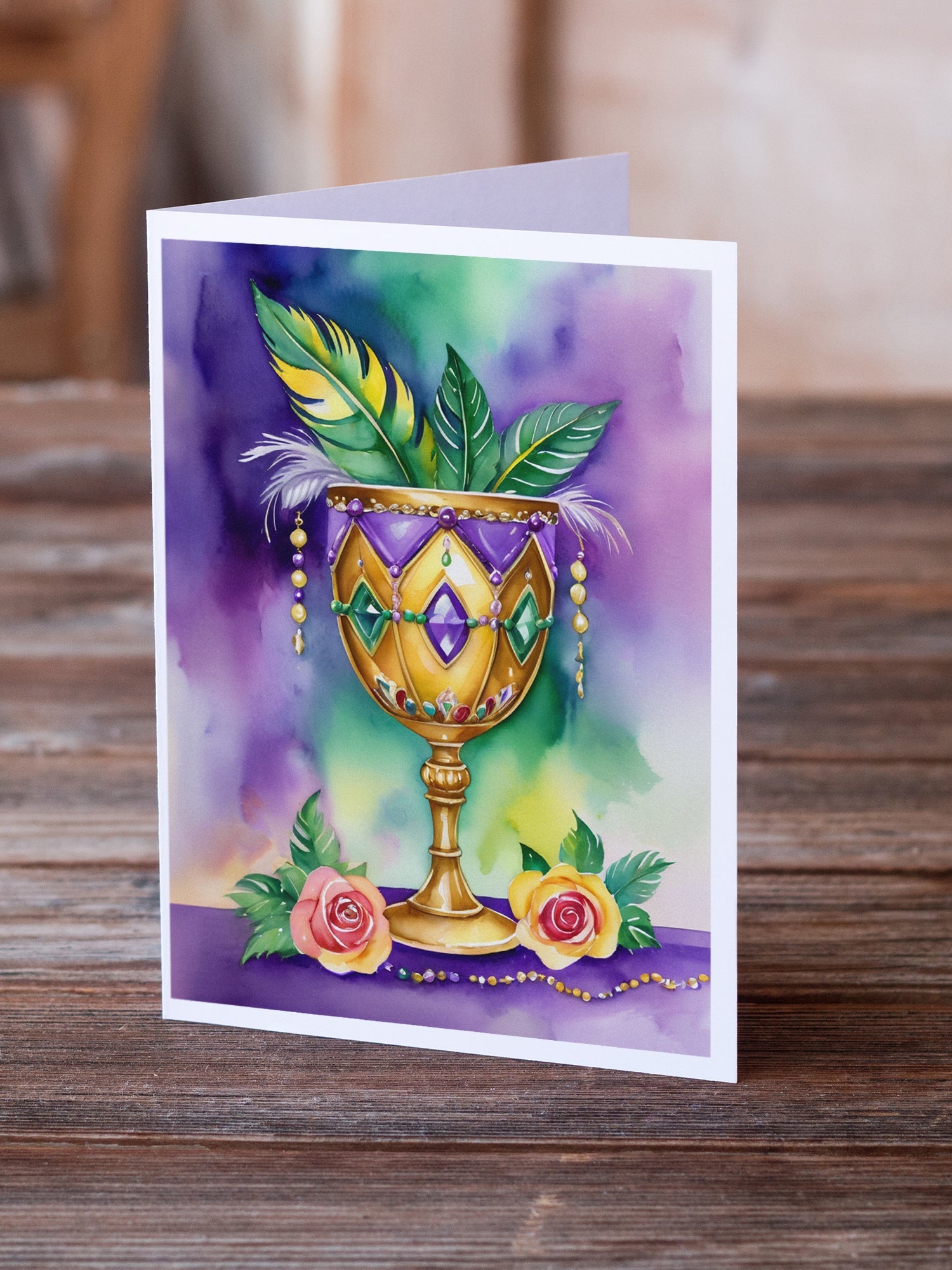 Goblet Mardi Gras Greeting Cards Pack of 8 Blank Cards with Envelopes Whimsical A7 Size 5x7
