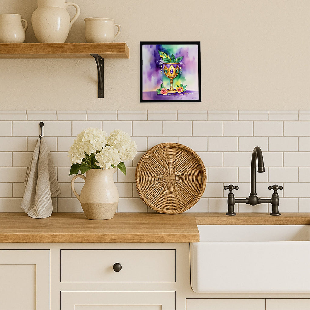 Goblet Mardi Gras Framed Metal Print Bathroom, Kitchen, Office, Home Decor Wall Art Ready to Hang, Square, 8X8