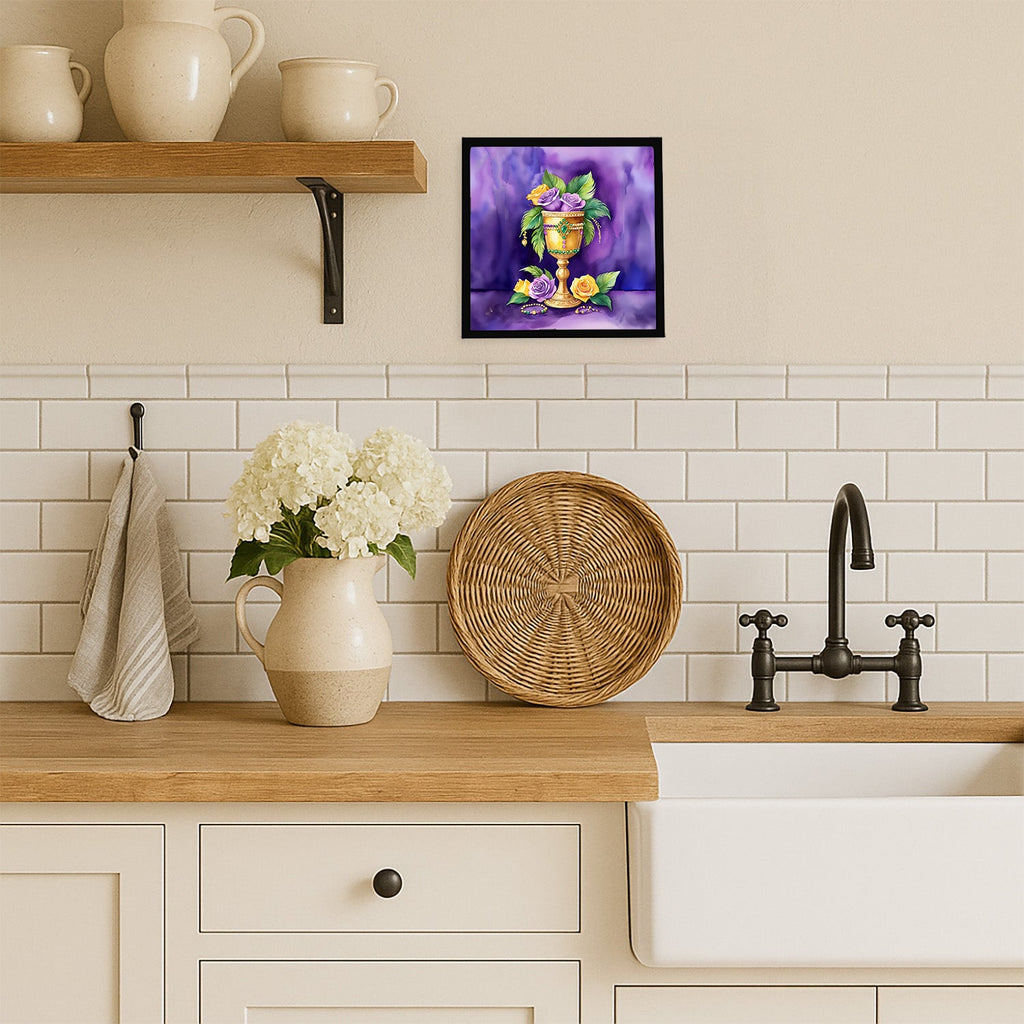 Goblet Mardi Gras Framed Metal Print Bathroom, Kitchen, Office, Home Decor Wall Art Ready to Hang, Square, 8X8