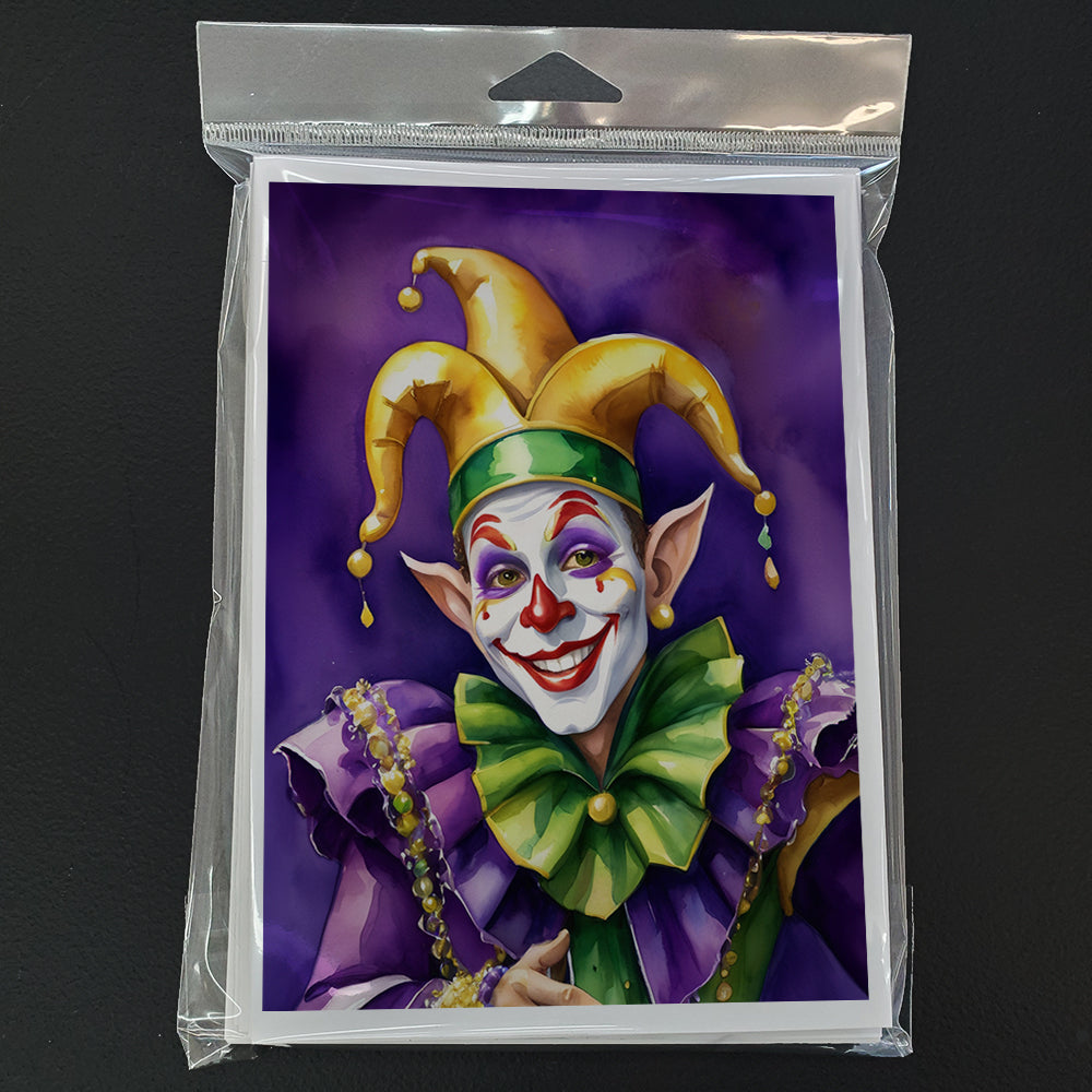Jester Mardi Gras Greeting Cards Pack of 8 Blank Cards with Envelopes Whimsical A7 Size 5x7