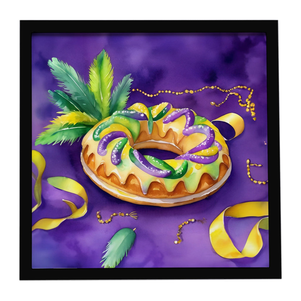 King Cake Mardi Gras Framed Metal Print Bathroom, Kitchen, Office, Home Decor Wall Art Ready to Hang, Square, 8X8