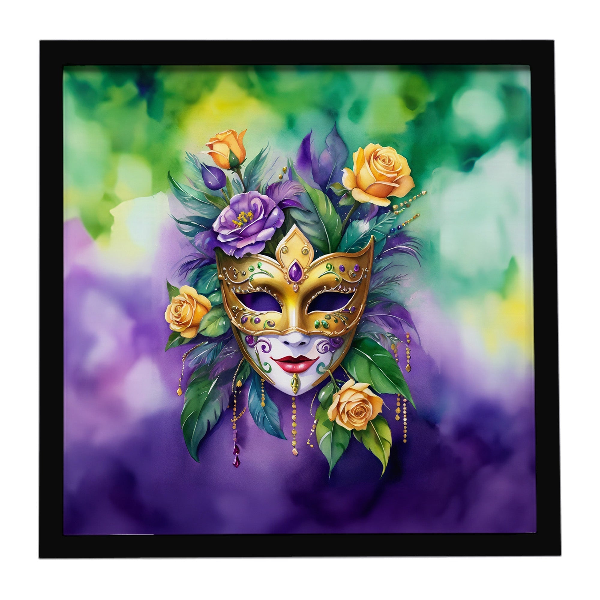 Mask Mardi Gras Framed Metal Print Bathroom, Kitchen, Office, Home Decor Wall Art Ready to Hang, Square, 8X8