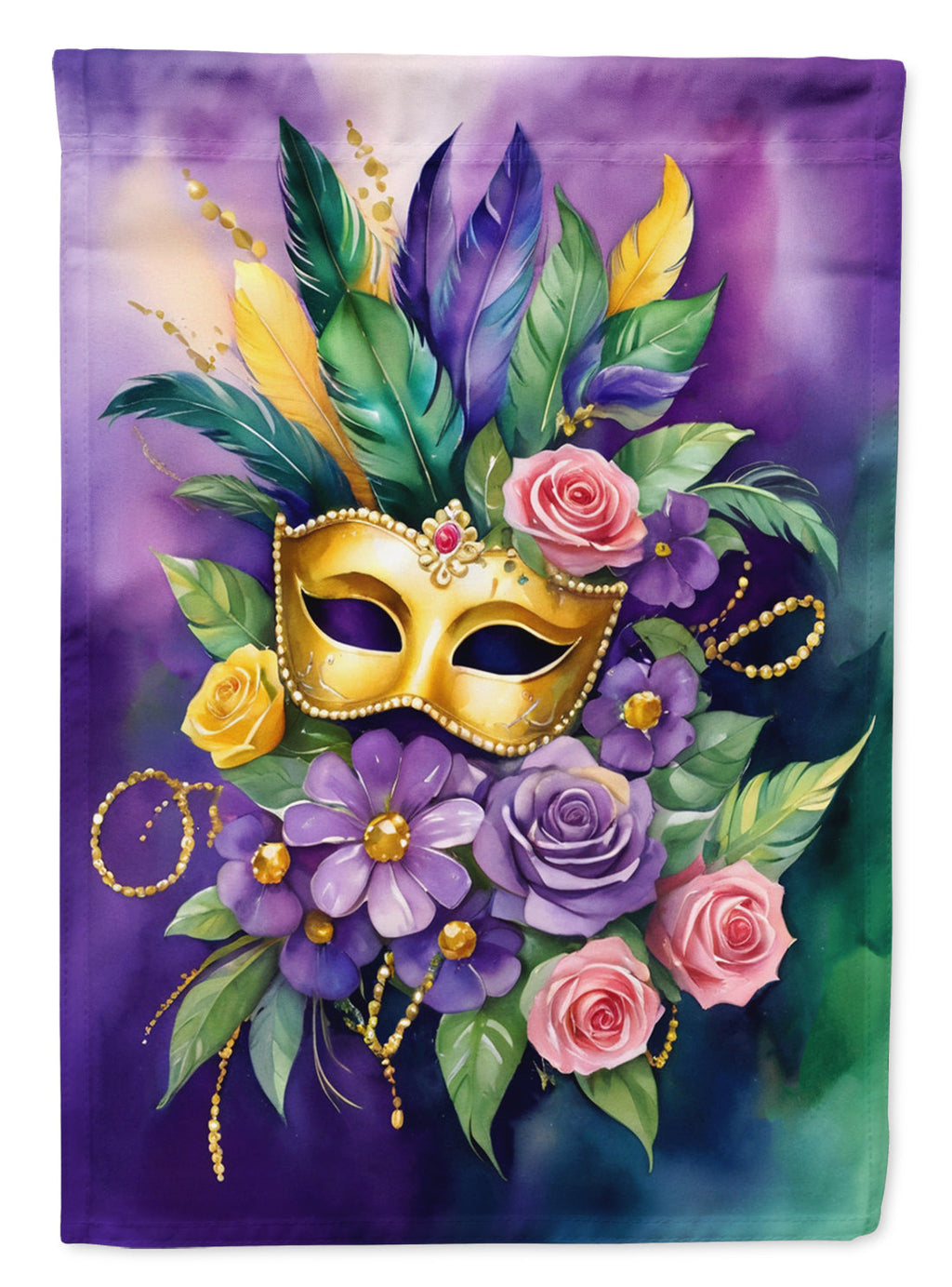 Mask Mardi Gras House Flag 28x40 Porch Sleeve Pole Decorative Outside Yard Banner Artwork Wall Hanging, Polyester