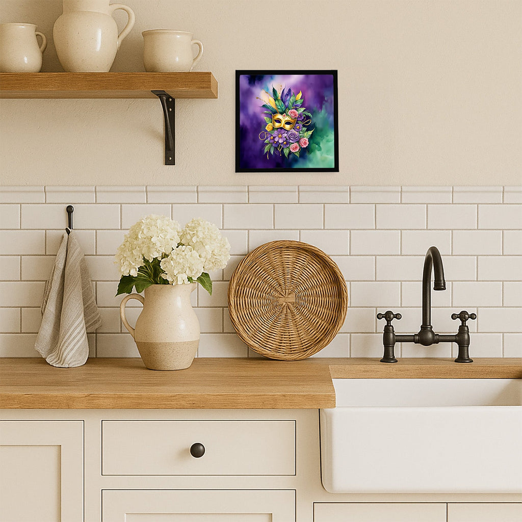 Mask Mardi Gras Framed Metal Print Bathroom, Kitchen, Office, Home Decor Wall Art Ready to Hang, Square, 8X8
