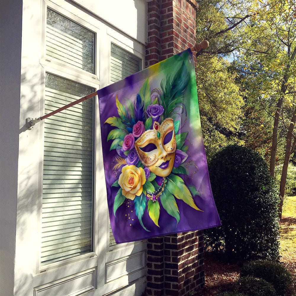 Mask Mardi Gras House Flag 28x40 Porch Sleeve Pole Decorative Outside Yard Banner Artwork Wall Hanging, Polyester