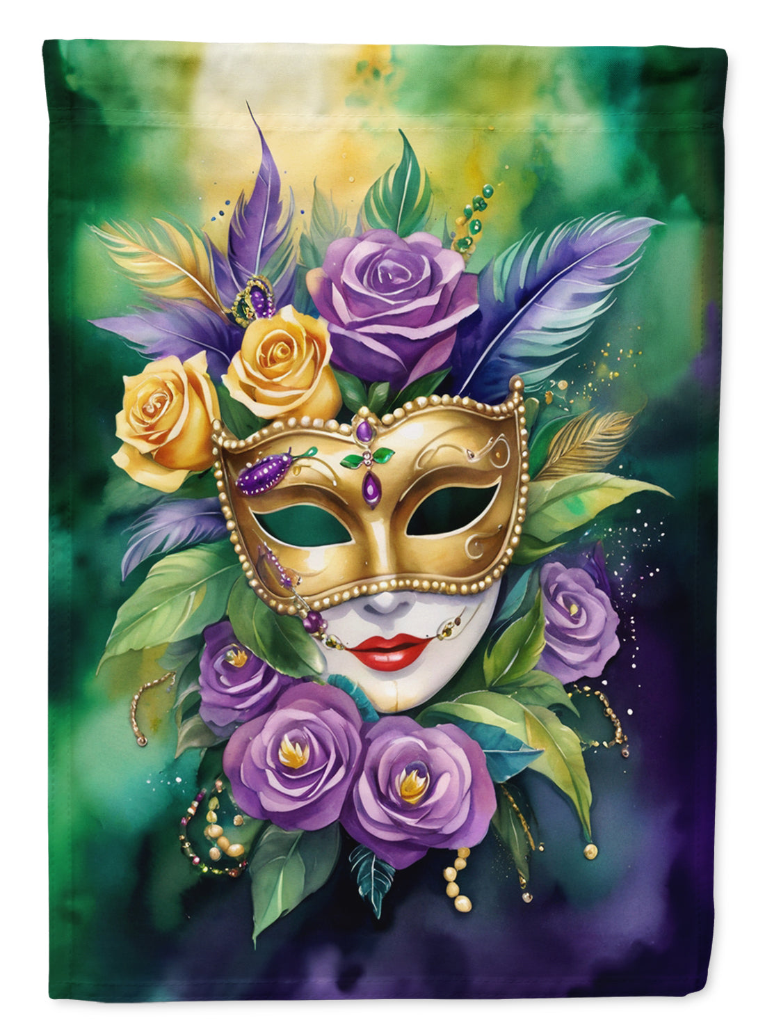 Mask Mardi Gras House Flag 28x40 Porch Sleeve Pole Decorative Outside Yard Banner Artwork Wall Hanging, Polyester