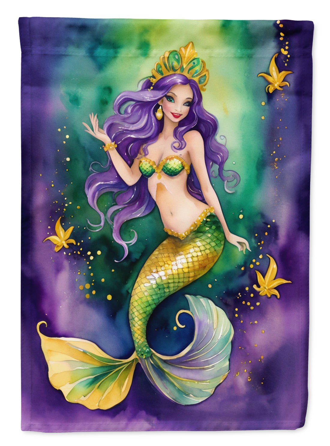 Mermaid Mardi Gras House Flag 28x40 Porch Sleeve Pole Decorative Outside Yard Banner Artwork Wall Hanging, Polyester
