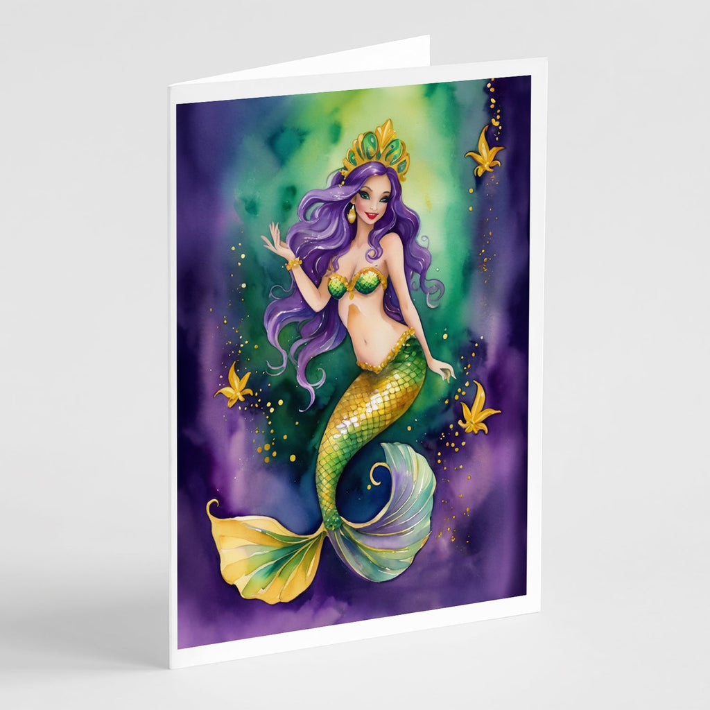 Mermaid Mardi Gras Greeting Cards Pack of 8 Blank Cards with Envelopes Whimsical A7 Size 5x7