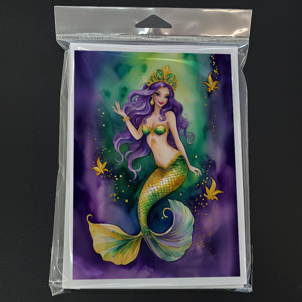 Mermaid Mardi Gras Greeting Cards Pack of 8 Blank Cards with Envelopes Whimsical A7 Size 5x7