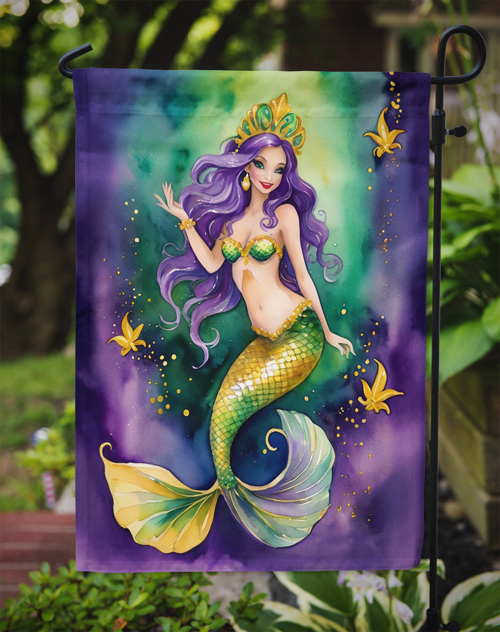 Mermaid Mardi Gras Garden Flag Mailbox Decorative Yard Banner Outside Patio Artwork for Flower Beds, Garden Size, Multicolor
