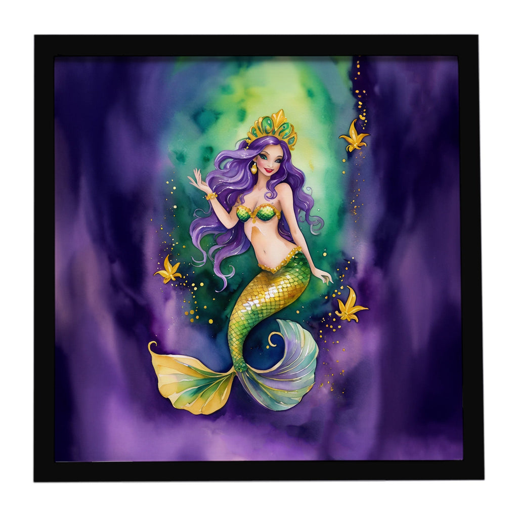 Mermaid Mardi Gras Framed Metal Print Bathroom, Kitchen, Office, Home Decor Wall Art Ready to Hang, Square, 8X8