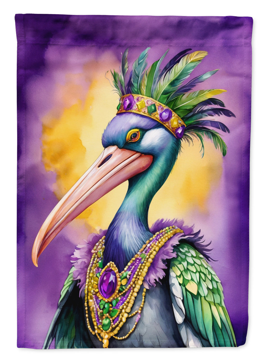 Pelican Mardi Gras House Flag 28x40 Porch Sleeve Pole Decorative Outside Yard Banner Artwork Wall Hanging, Polyester